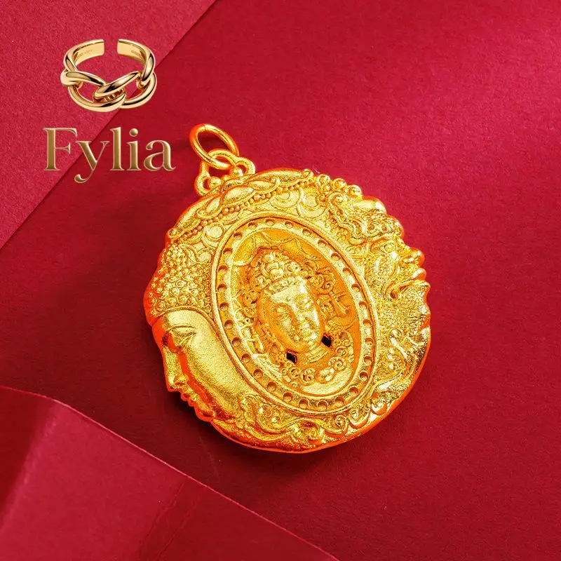 Bijoux Fylia - Un penser devient un Bouddha, un penser devient un démon - Pendentif Bouddha/Démon en or véritable 24 carats - Corde tressée 9999