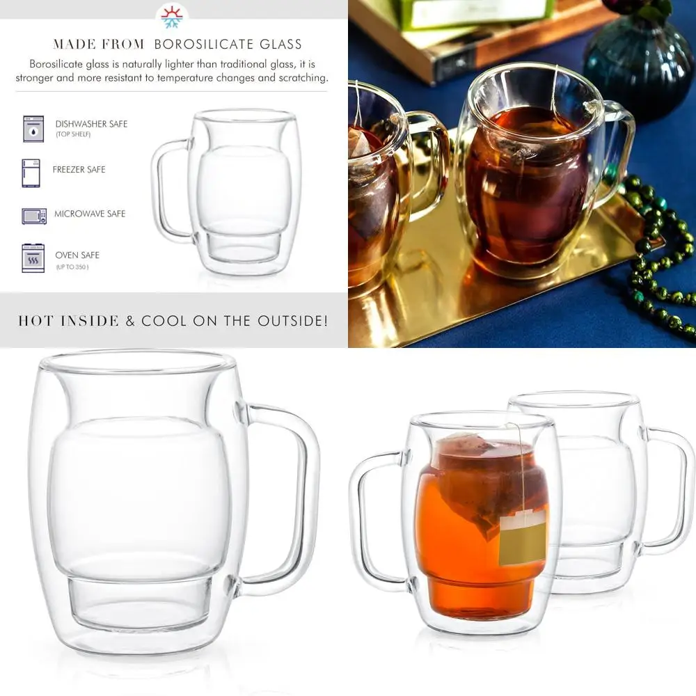 

Набор из 2 стеклянных кружек с двойными стенками, 300 мл, для чая и напитков