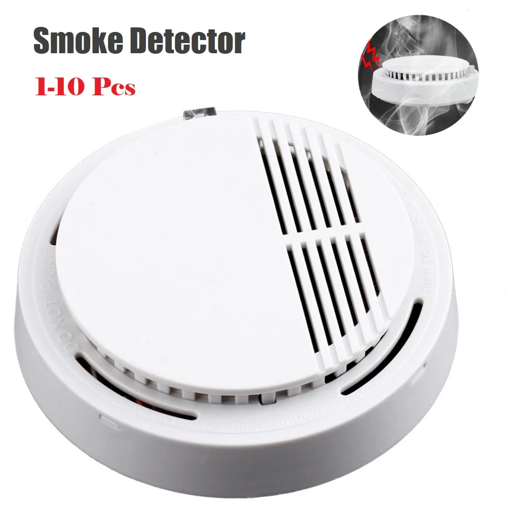 Alarma de humo de 1/5/10 piezas, Detector de incendios, tecnología fotoeléctrica y señal de batería baja, sistema de seguridad para el hogar y la cocina