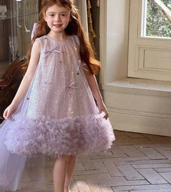 

Girls Princess Dress Summer 2026 New Children Light Luxury High-end Dress Girls European and American Style Mesh Vest Dress