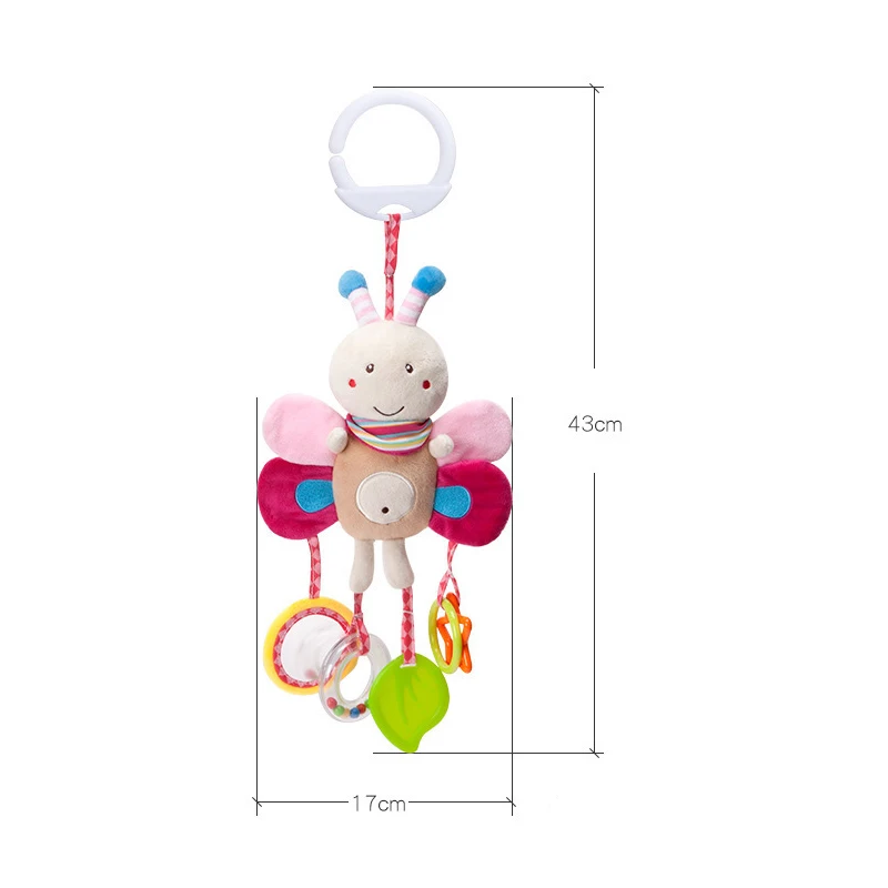 لعبة هزازة بمقبض يدوي على شكل حيوانات محشوة ناعمة مع ميزات حسية متجعدة وصارًا وإكسسوارات سفر للأطفال الصغار