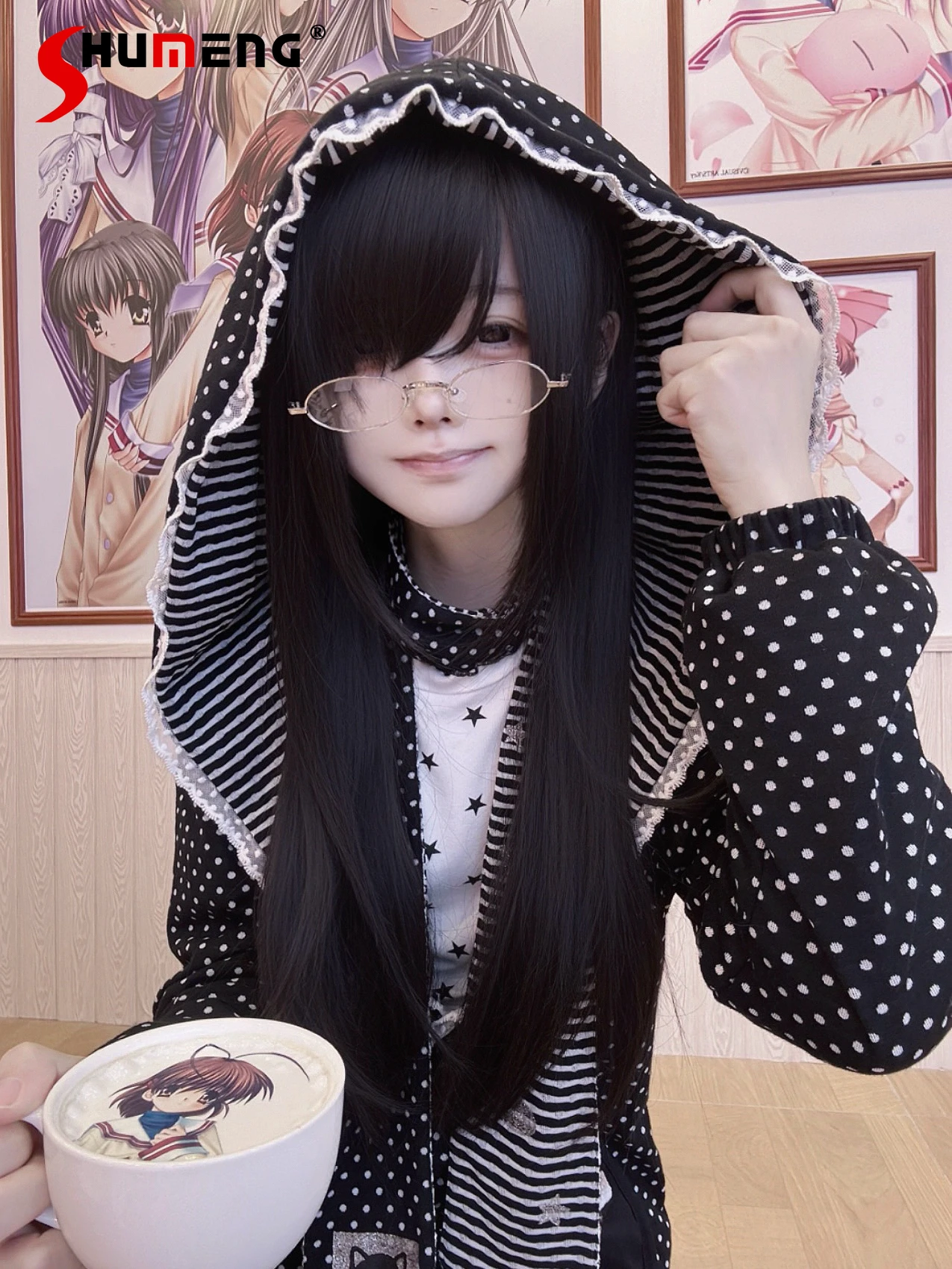 

Original Japanese Subculture Polka Dot Print Hooded Cardigan Jacket Autumn New Sweet Loose Slim Coat Girls Y2k Long Sleeve Top