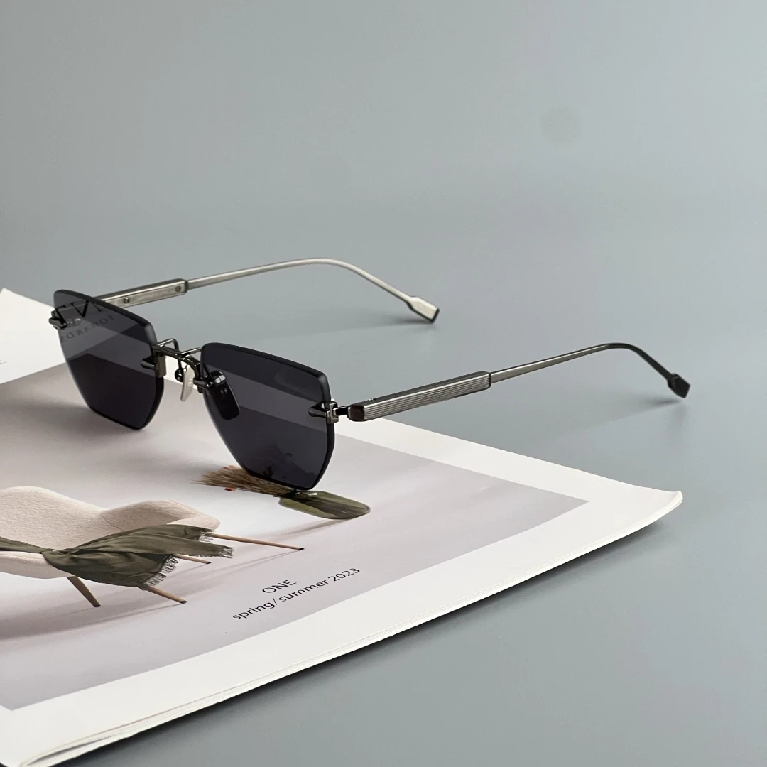 Rimless Handcrafted Sunglasses UV400 Classical Vintage High Street Alloy Outdoor Eyewear with Case
