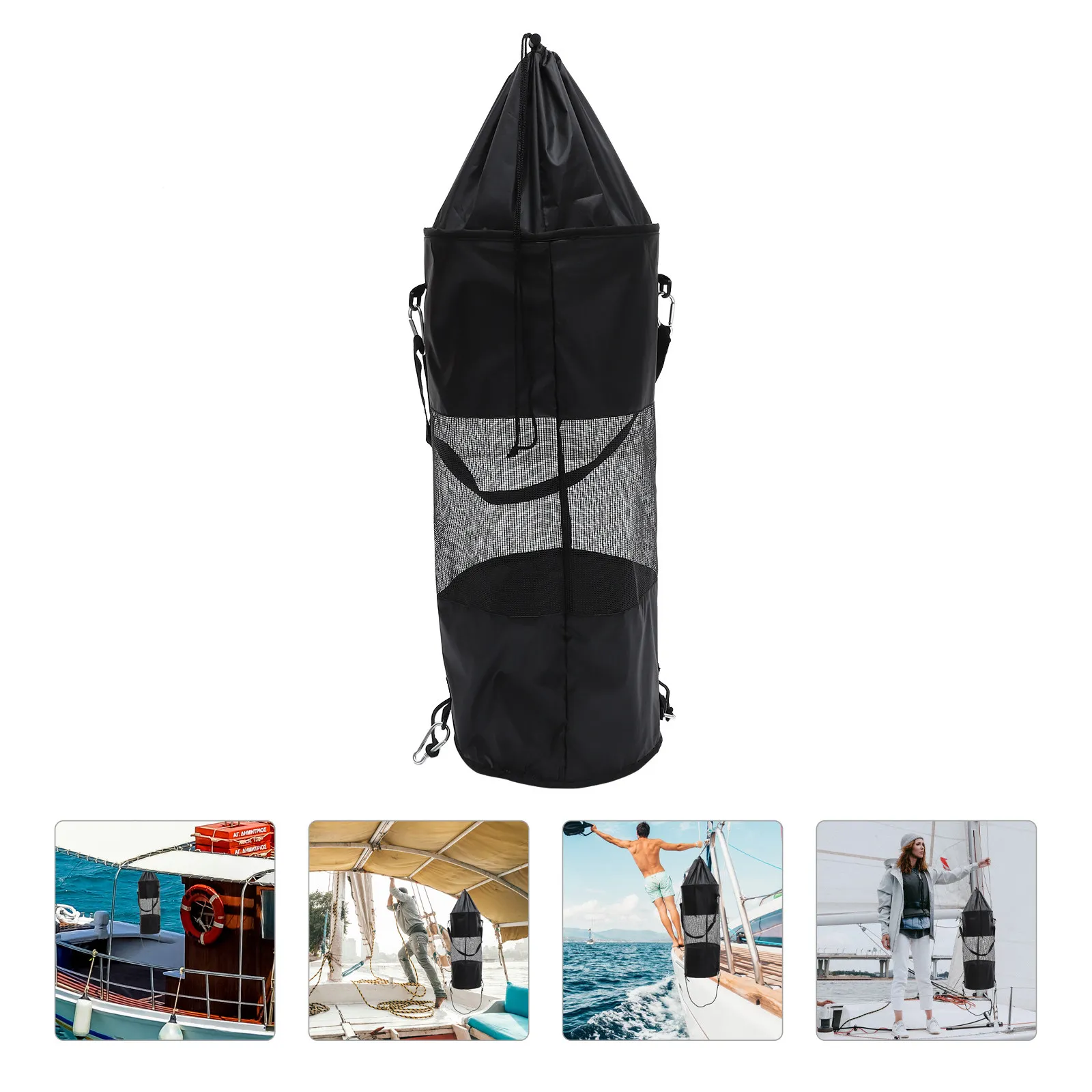

Boat Garbage Bag Portable Hanging Storage Bag Leak Proof Oxford Cloth Trash Can Black Marine Rubbish Bin for Pontoon Boat