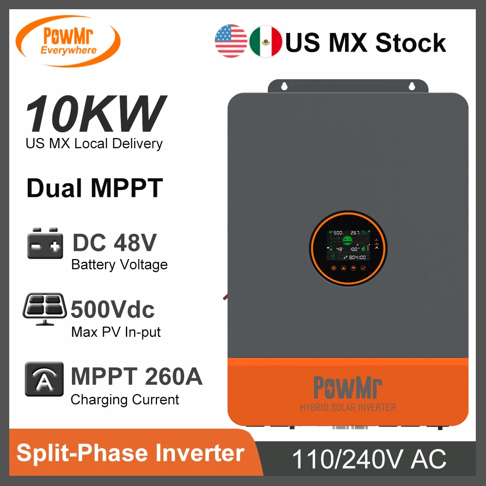 10KW Hybrid Inversor Built 200A MPPT Solar Charger 48V DC to 120V/240V AC Fit Lithium Batteria Parallel Max 6 Units RS485 WIFI