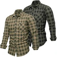 2025 otoño nueva moda hombres 100% camisa a cuadros de algodón Tops Casual botón abajo manga larga Bordado de letras camisas con bolsillo