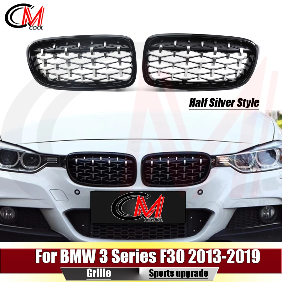 For BMW 3 Series F30 2013-2019 Glossy black ABS kidney grille front bumper grille and M-colored decorative grille.