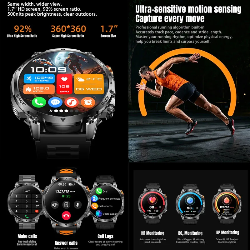 2026 New 1.46 Inch HD screen 100+sport Men fitness Smartwatch Bluetooth call GPS sport swim IP68 Waterproof Compass Smartwatch - view 6