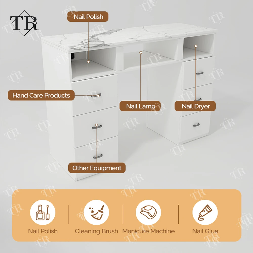 Manicure Table, Solid Wood Lacquered Board Nail Desk with Dust Collector, Salon Furniture Professional Nail Workstation 5