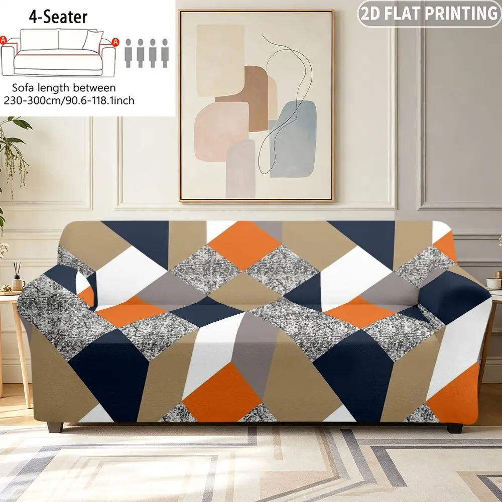 1pc Elastic Sofa Cover Geometric Diamond With Orange Blue Beige Gray, Ideal for  Single/ Double/ Three / Four-Person Sofa