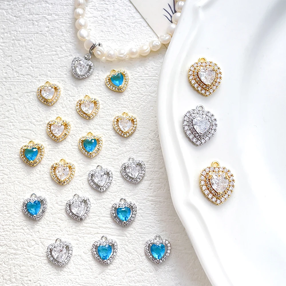 2 PCS Heart Shaped Hollow Pendant with Gold Plating and Zircon Inlay DIY Jewelry Making Necklace Bracelet Accessories Materials