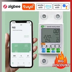 Tuya ZigBee/Wifi Intelligent Automatic Reclosing Protector Current Voltage Meter LCD Display Switch Power Meter Circuit Breaker