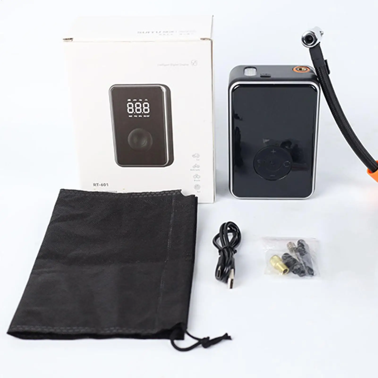 車のエアポンプコードレスデジタルインフレーター、ライト付き充電式タイヤエアコンプレッサー、自動シャットオフ機能付き、自動車、オートバイ用