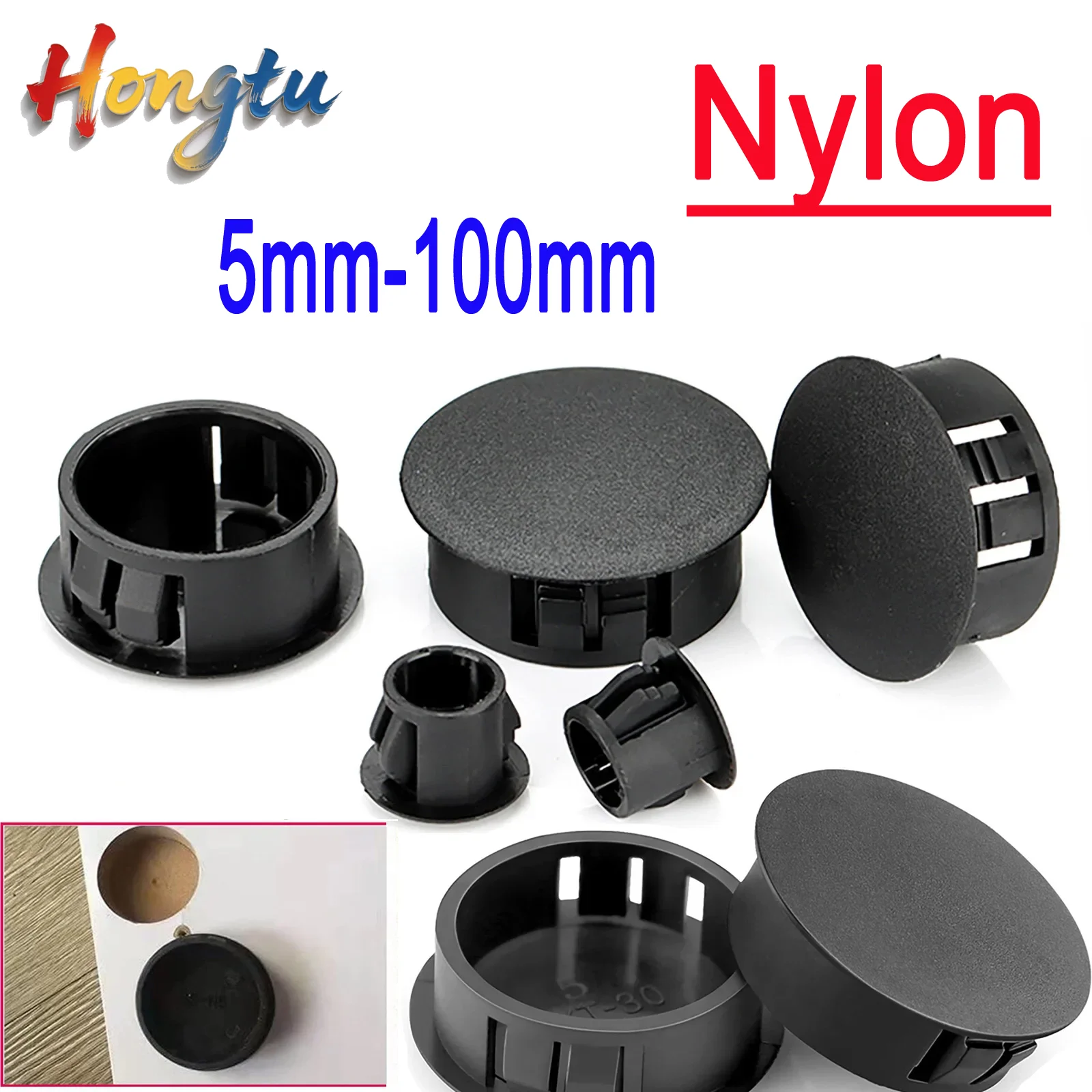 

Hongtu Black Nylon Snap-on Hole Plugs - 5mm-100mm Round End Caps, Plastic Blanking/Finishing Inserts