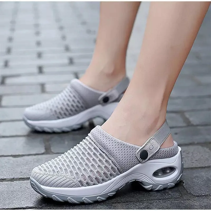 Women Walking Shoes Air Cushion Slip-On Orthopedic Shoes Ladies Platform Mules Mesh Lightweight Slippers Wedge Female Sneakers