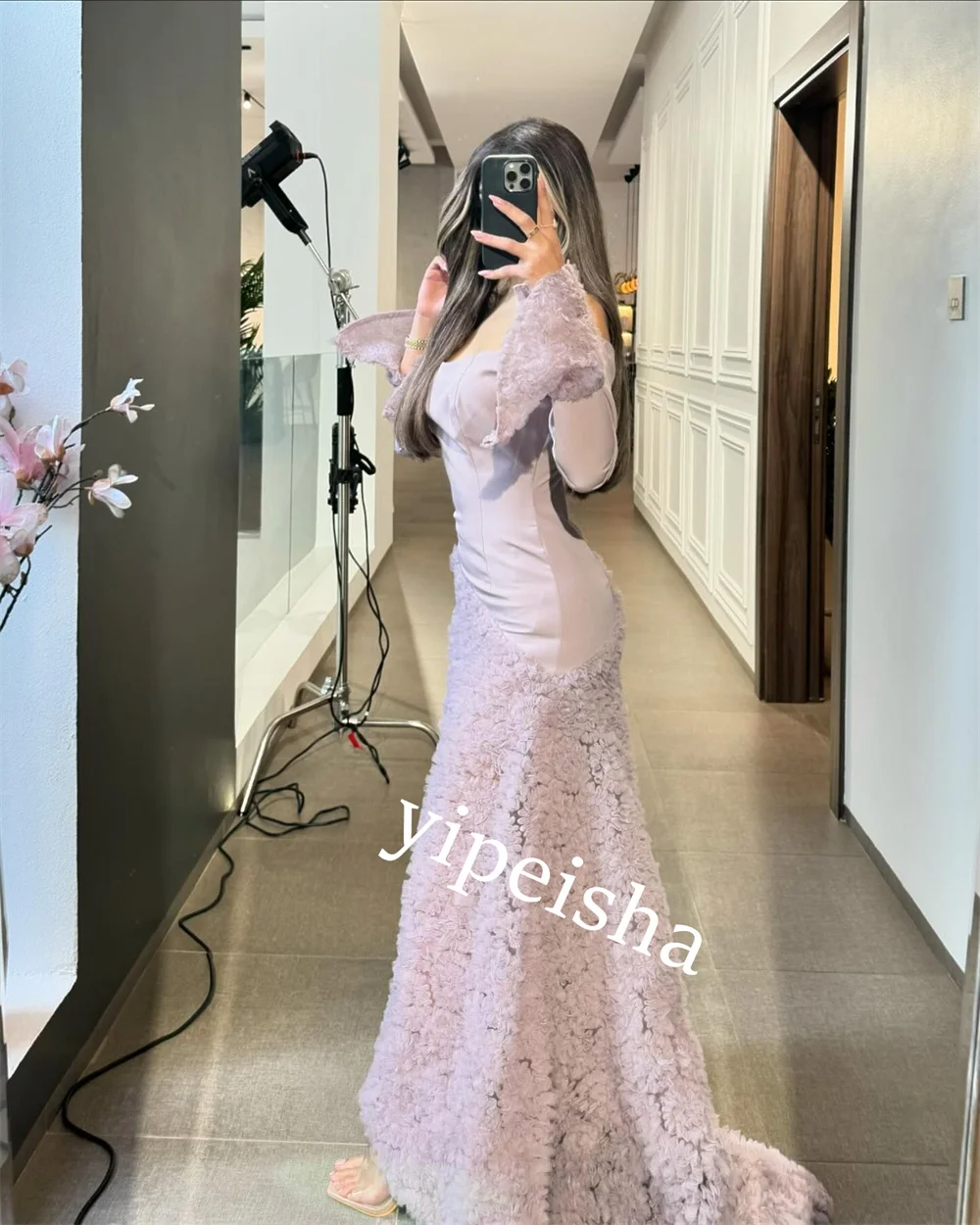 Customized Exquisite High Quality Sparkle Jersey Pleat Engagement Trumpet Boat Neck Bespoke Occasion Gown Long Dresses