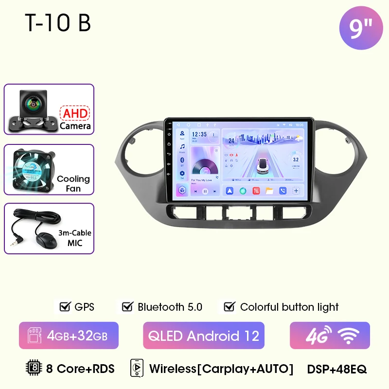 9 "Autoradio Voor Hyundai Grand I10 I 10 2013 2014 2015 2016 2017 2018 Android12 Carplay Auto Multimidia Videospeler Head Unit - afbeelding 1