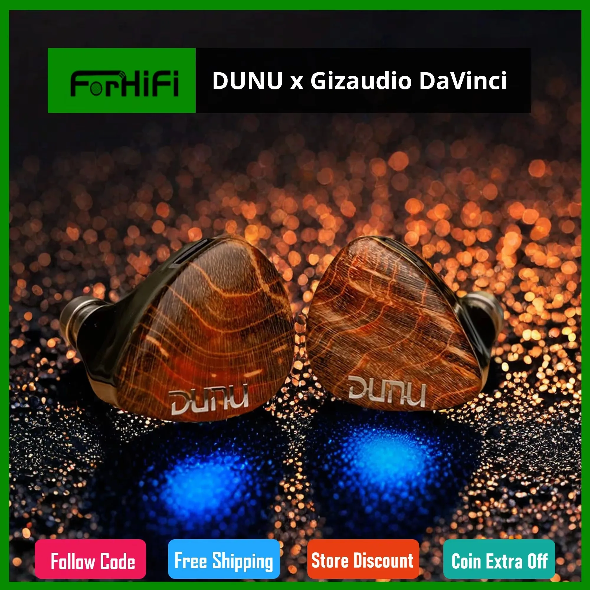 HiFiGo DUNU x Gizaudio DaVinci 2DD+4BA Hybrid In-ear Monitor Earphones with 3.5mm+4.4mm Swappable Termination Plugs Cable