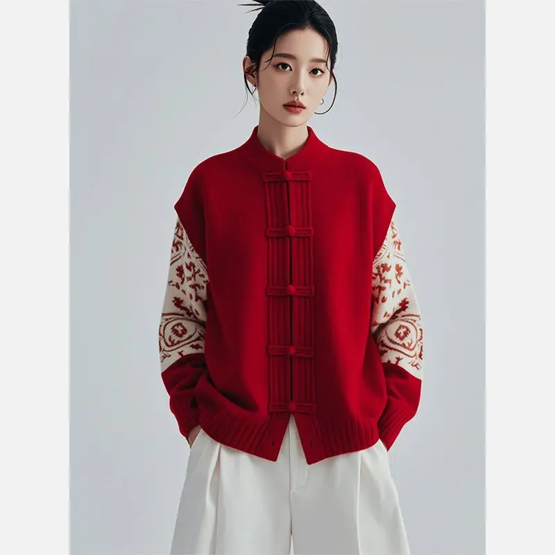 2025年新作 中国風レディース唐装ジャケット ラウンドネック 長袖 レトロ 冬 厚手トップス