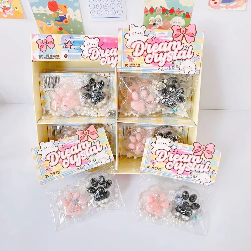 Sensory Toys Blingbling Cat Paw Pinch TPR Transparent Cat Paw Slow Rebound Soft Bow Squeeze Cat Paw