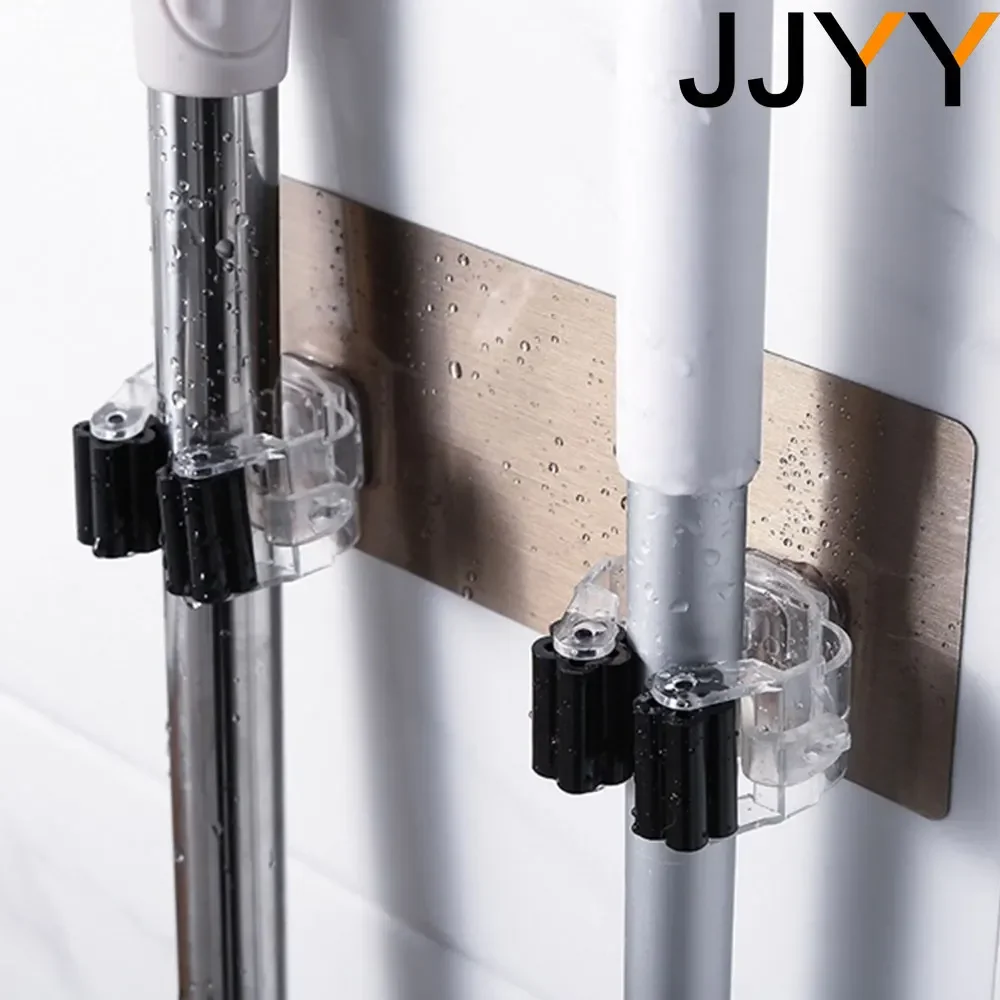 JJYY Strong Hook Adhesive Multi-Purpose Hooks Wall Mounted Mop Organizer Holder RackBrush Broom Kitchen Bathroom Hooks