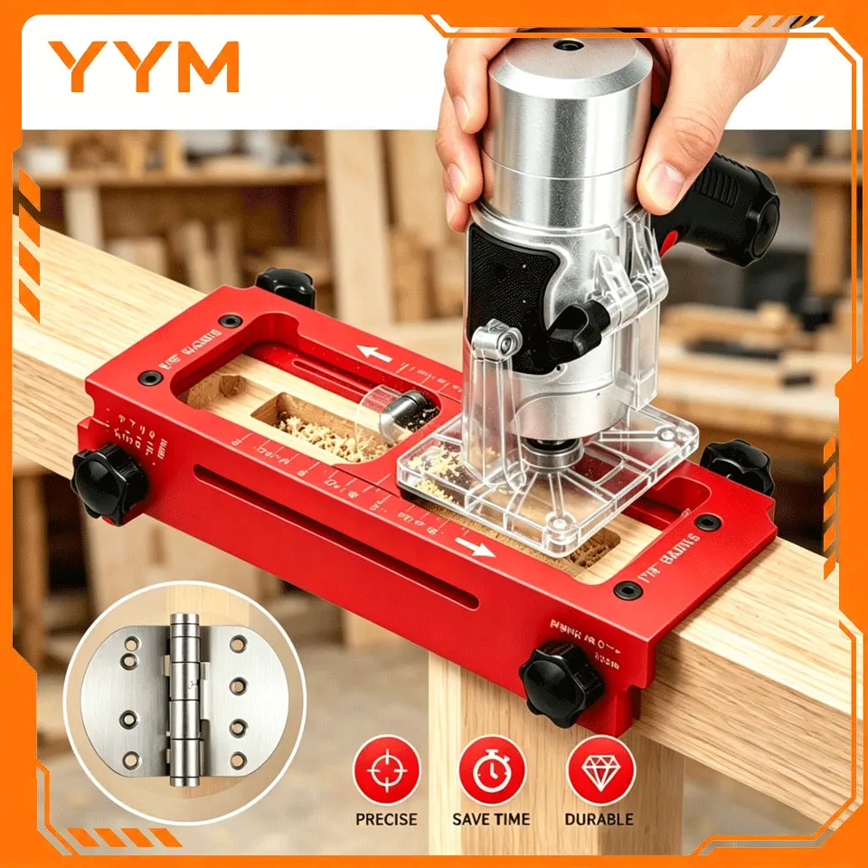 YYM 2‑in‑1 Hinge Drilling Fixture Kit Aluminum Alloy Door Hinge Locator Stable Door Frame Woodworking DIY Installation Tools