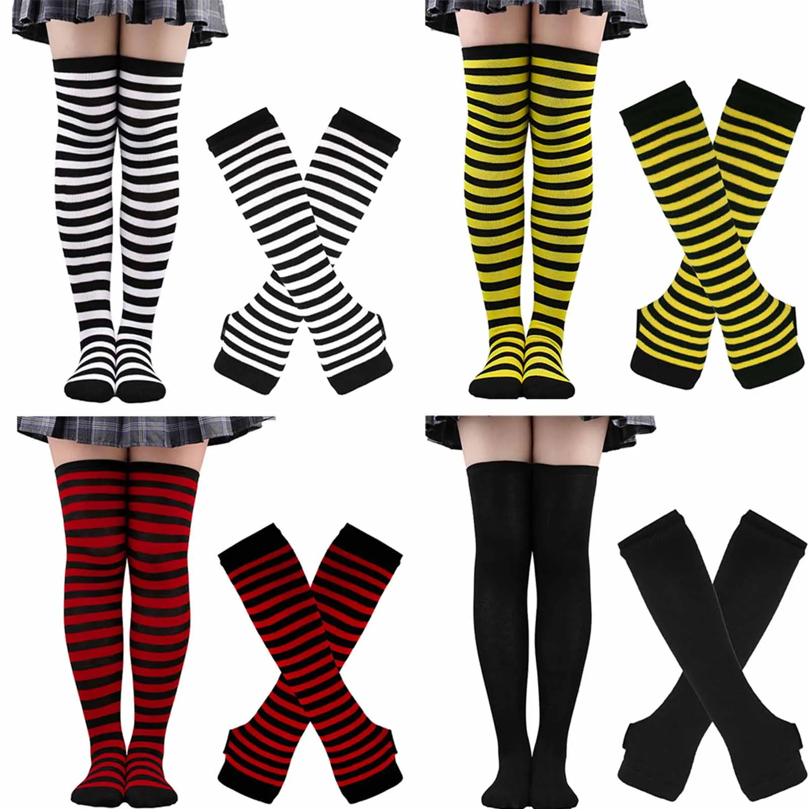 Women Girls Over Knee Long Stripe Printed Thigh High Striped Cotton Socks Gloves Sweet Cute Plus Size Overknee Socks Long Gloves