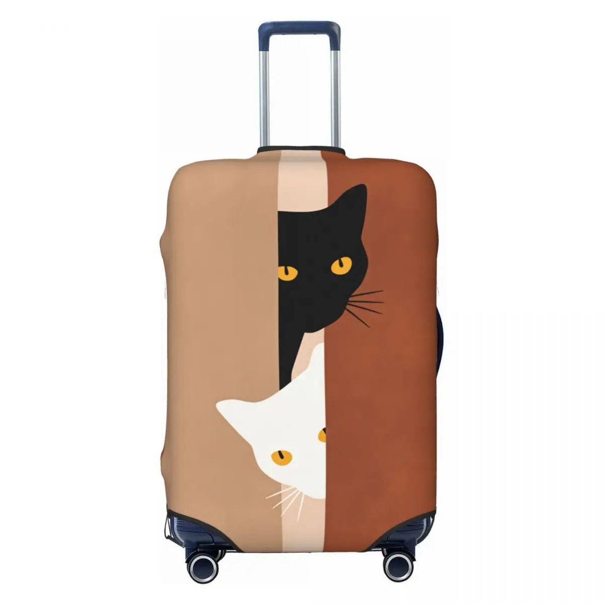 Black And White Cat Peeking Through Narrow Brown Door Gap Suitcase Cover Business Protector Flight Fun Luggage Supplies