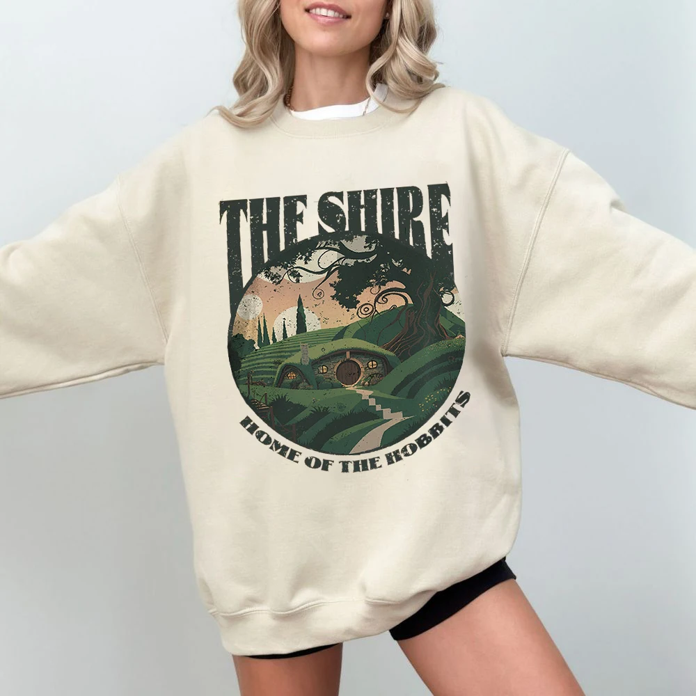 The Shire Printed Graphic Sweatshirt Pullover Home of The Hobbits Top Shirt Woman O Neck Vintage Clothes Long Sleeve Pullovers