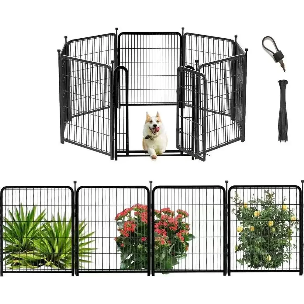 Outdoor 40 8-Panel Pet Playpen with Door, Heavy-Duty Metal Dog Exercise Pen for RV, Camping, Garden, and Yard