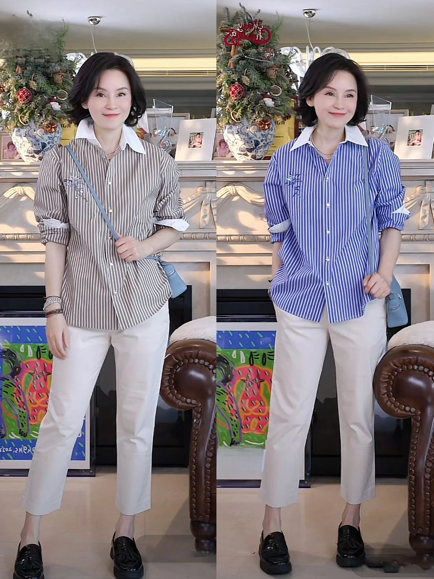 

Versatile Striped Shirt 80-Thread Color-Woven Cotton Hand-Knotted Bead Embroidery Kolmar Small Town Risse Spring Summer