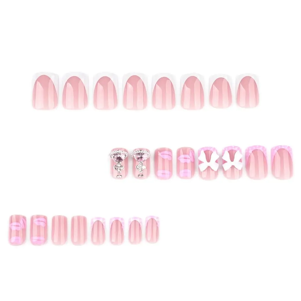 

24pcs Manicure Long Square False Nails Sweet Pink Lip Bow Press on Nails Detachable French Fake Nails DIY