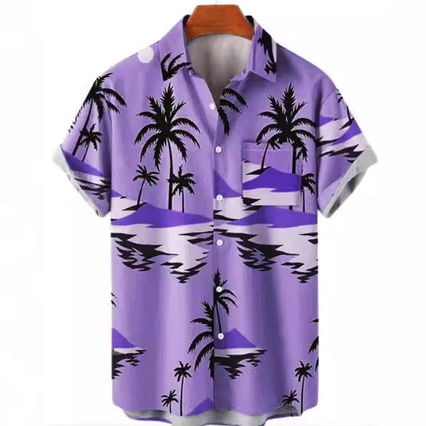 

2025 3D printed men's shirt short sleeved Hawaiian vacation style button up collar short sleeved shirt fashionable