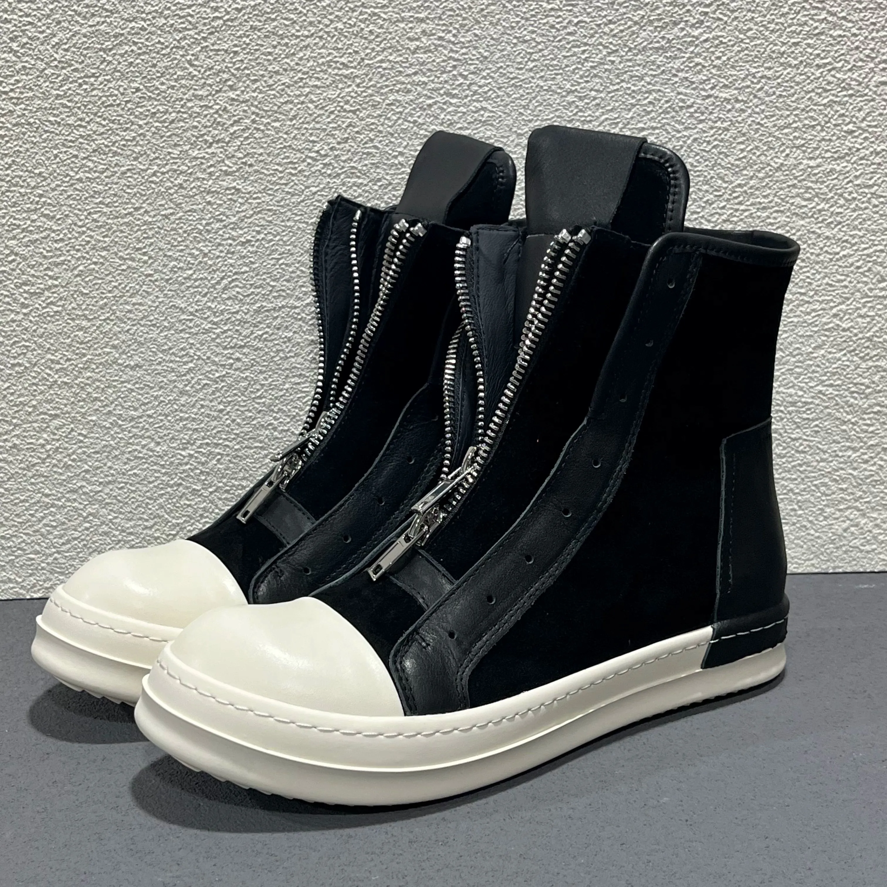 New 26ss Ro Shoes High Street Style Double Zipper High Top Casual Men's Thick Bottom Heightening Leisure Board Shoes Easy Wear