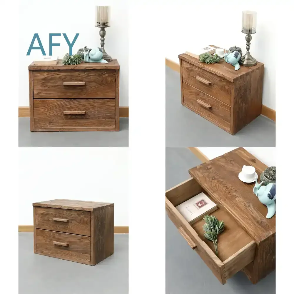 Rustic Vintage Solid Wood Nightstand for Modern Bedroom Minimalist Floor Standing Storage Cabinet Small Simple Home Use