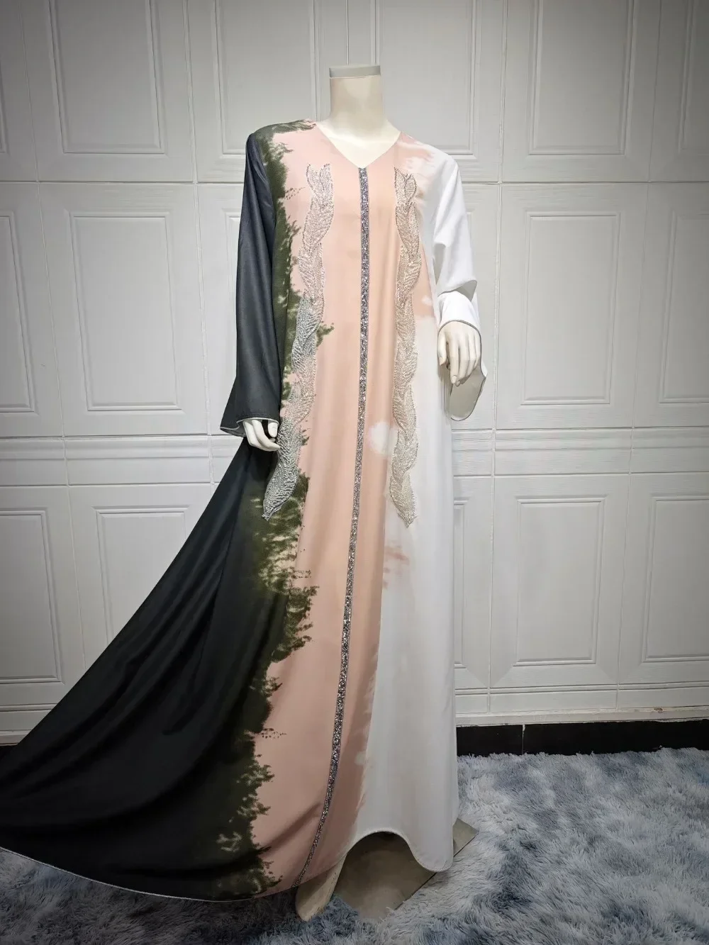 Eid Muslim Morocco Dress for Women Abaya Jalabiya Diamond V Neck Party Dresses Dubai Abayas Kaftan Islam Vestidos Arab Robe 2023