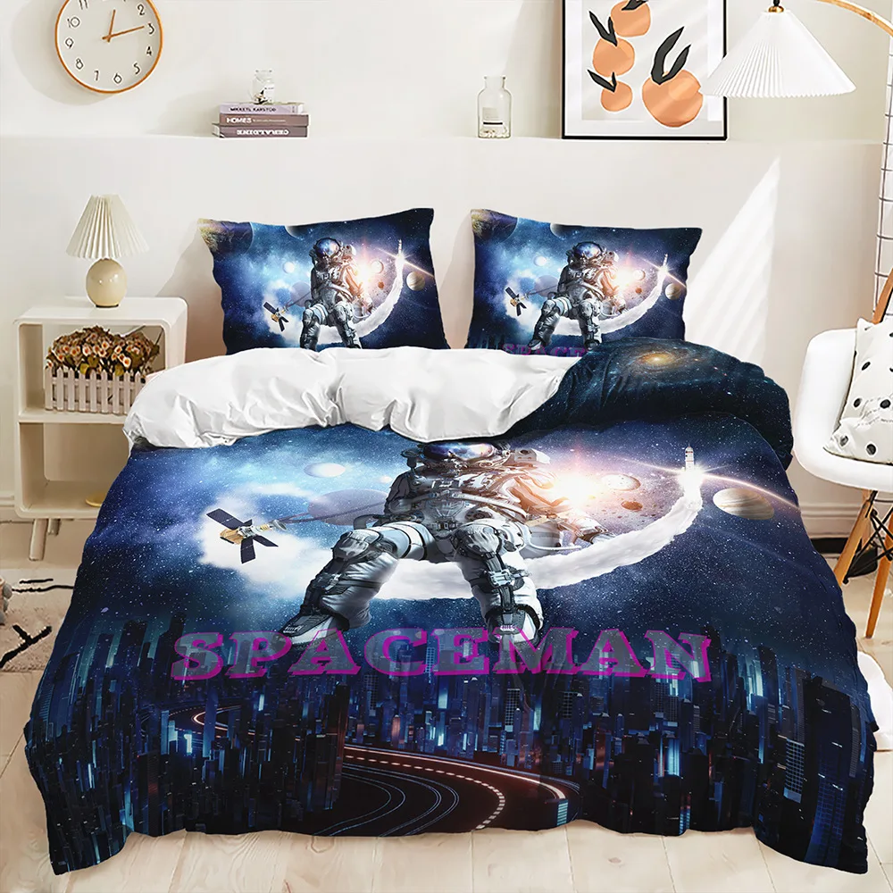 2/3pcs Aerospace Universe Bedding Set Print Polyester Duvet Cover Single Twin Queen King Size for Home Decoration Birthday Gift