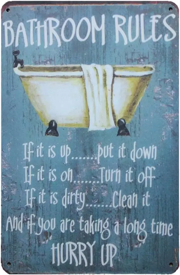 Mega-Deal Bathroom Rules Rustic Bathroom Decor Retro Vintage Look Wall Tin Sign 12