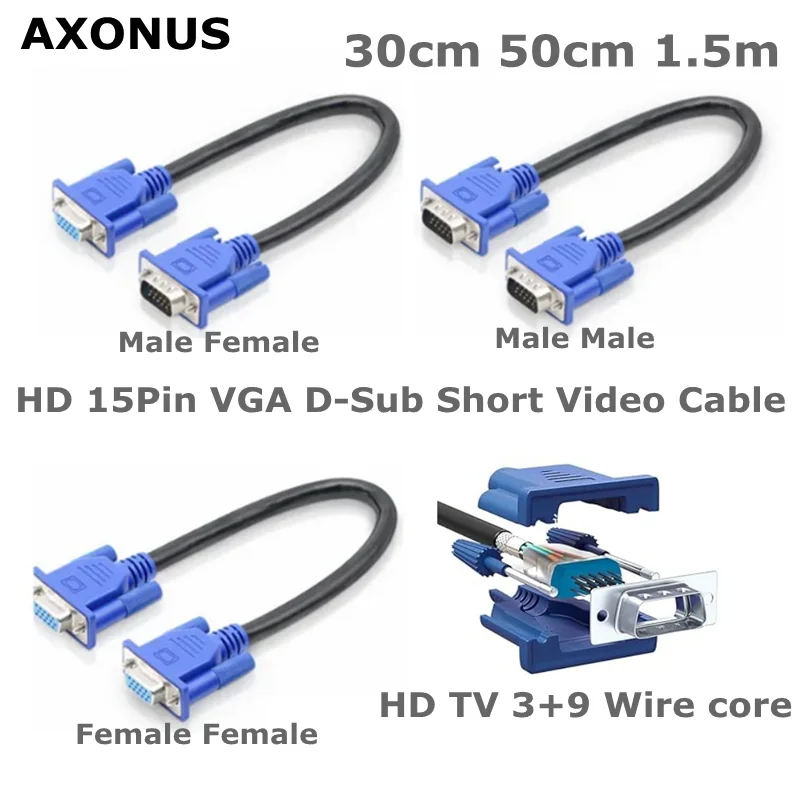 0.25m HD 15Pin VGA D-Sub Short Video Cable Male to Male M/M Male to Female and Female to Female for Computer Monitor TV