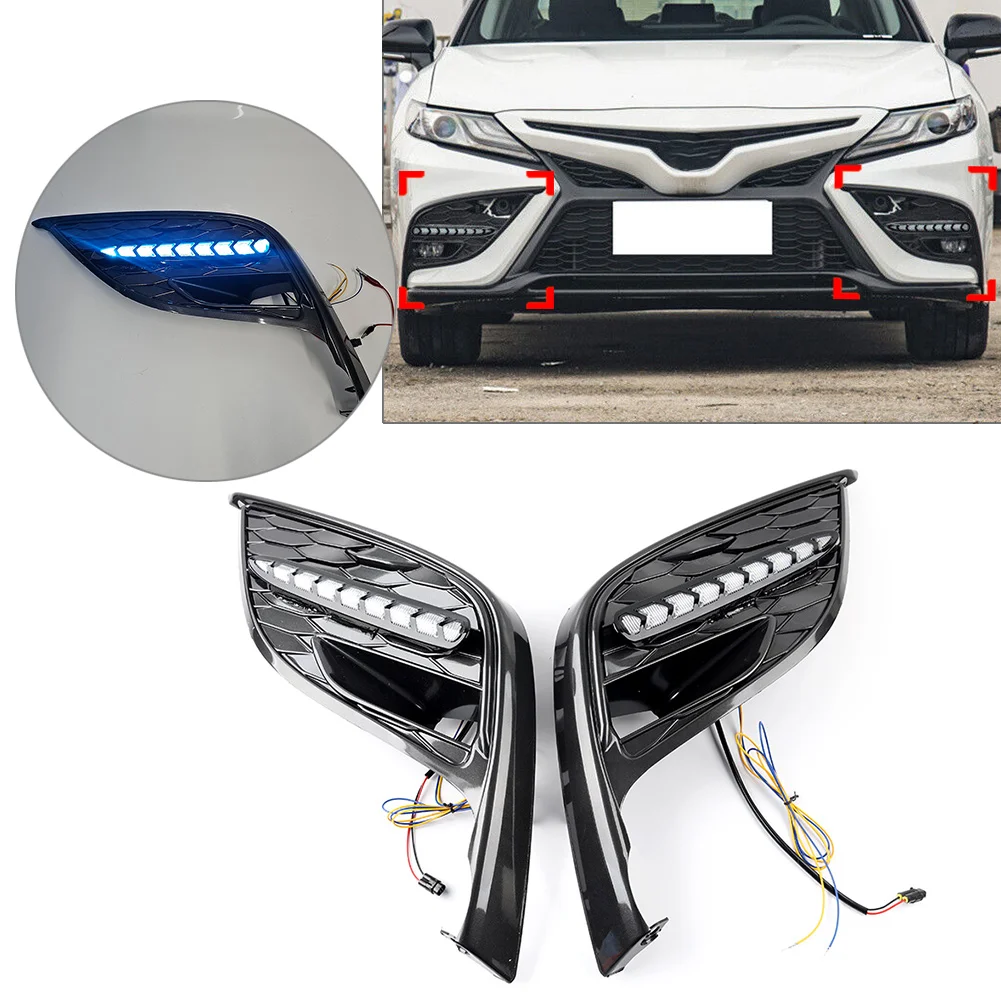 Car Front LED Running Light Daytime Fog Lamp Turn Signal For Toyota Camry SE XSE 21-2024 ABS Black