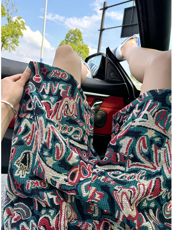 

Hawaii Sports Men's Five-Quarter Casual orts Summer Tearable Design Ethnic Trend Beach Middle Waist Straight Leg Pants