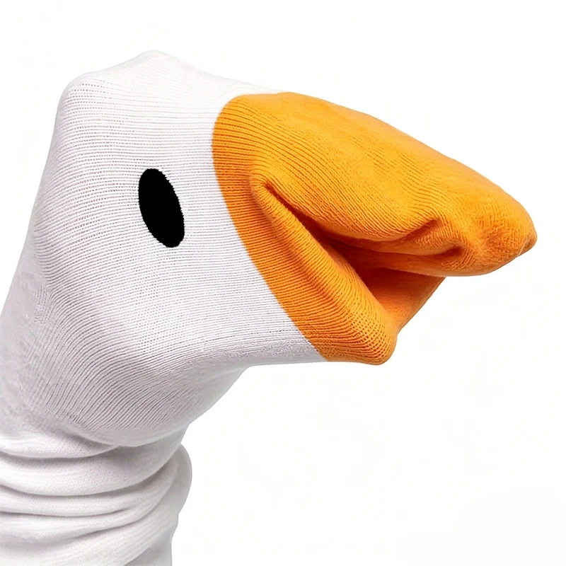 Cute Big White Goose Yoga Socks, Mouth Design color blocking Novelty Funny Cartoon hands and legs dress up Style socks