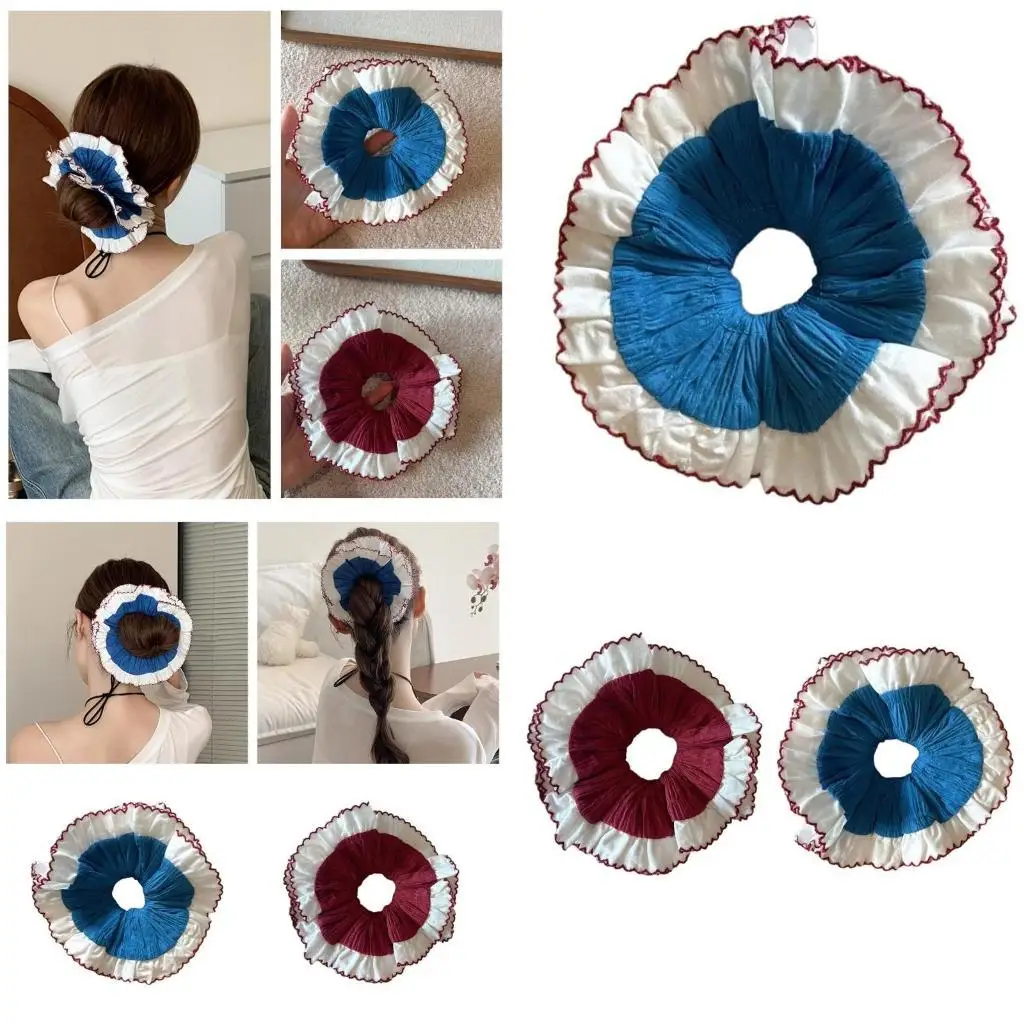 

P9FE Двойной слой кружевные волосы Scrunchies Женщины толстые прически