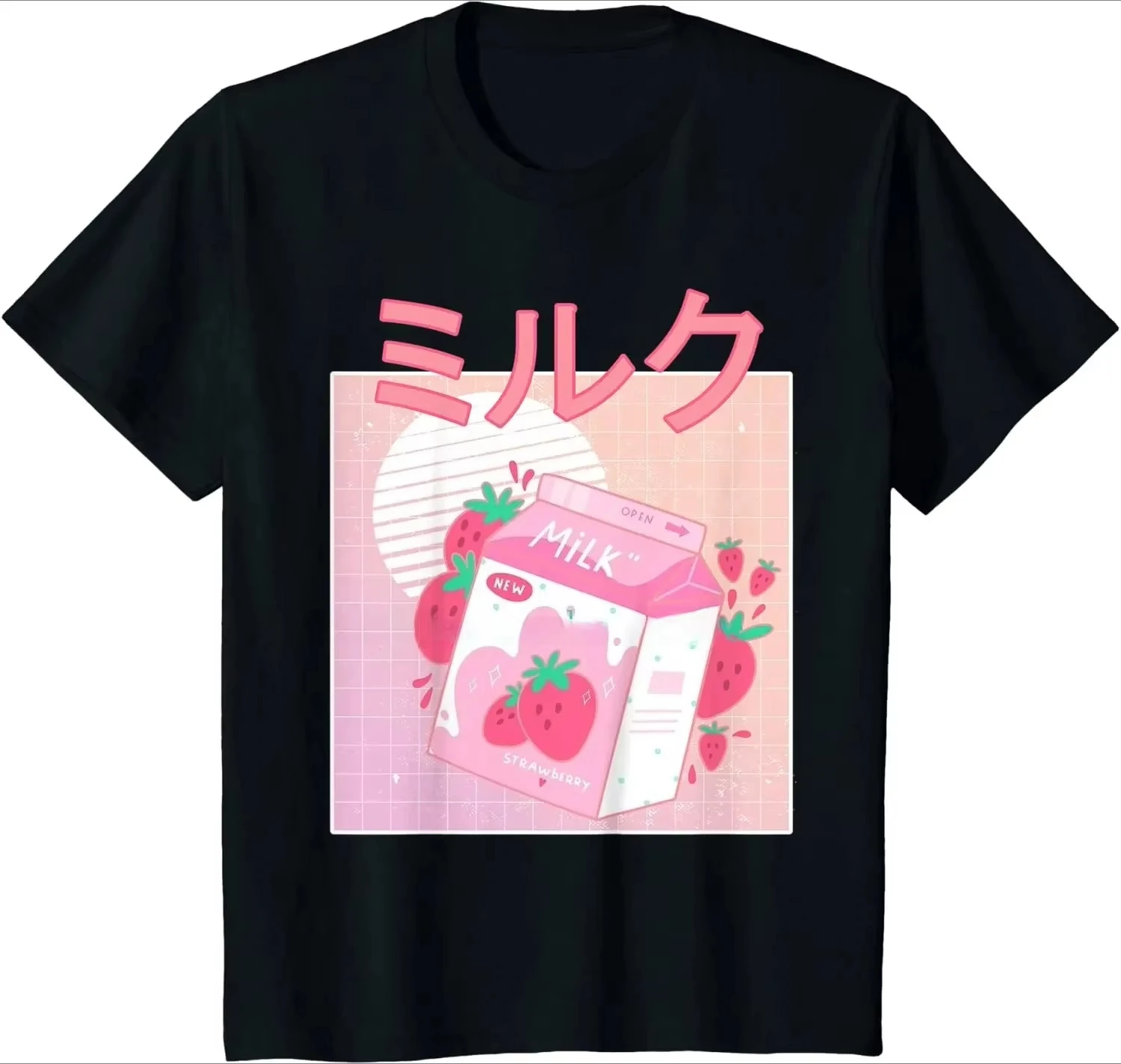 Festival Gift Short Sleeve Strawberry Milk Shake Carton Funny Retro 90s Japanese Interesting for Boy Girl Unisex T-Shirt