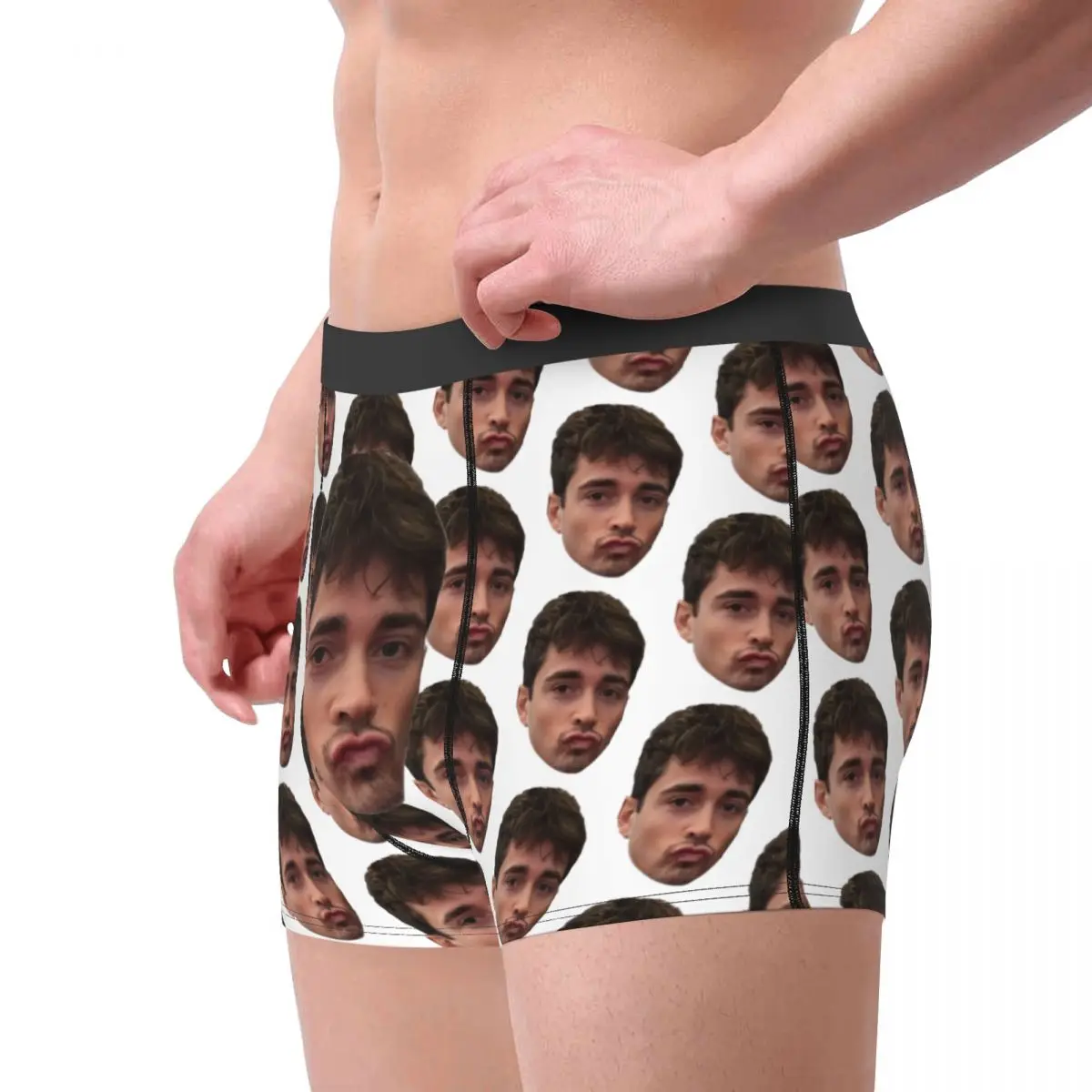 Men Charles Leclerc Kissy Face Underwear Hot Boxer Shorts Panties Homme Mid Waist Underpants