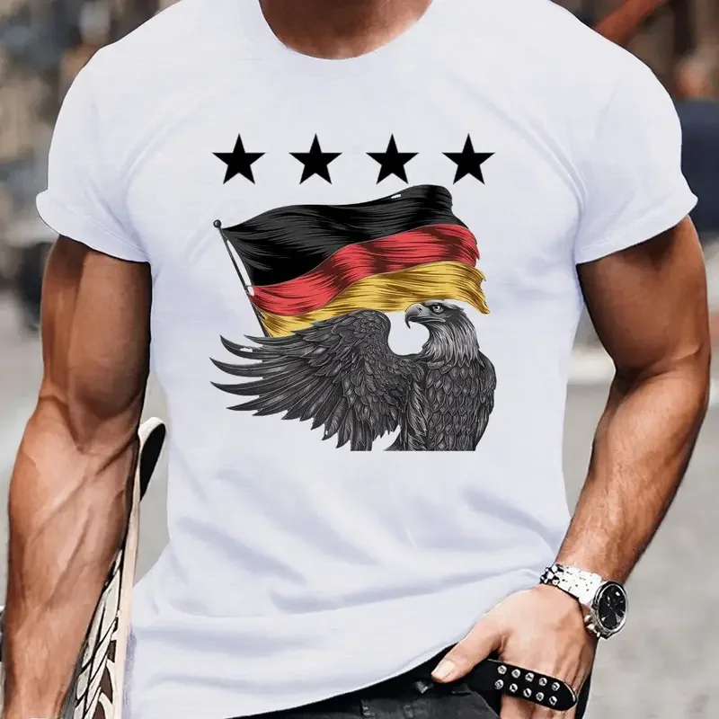 

German Flag T Shirt For Men 3D Eagle Pattern Printed Short Sleeve T-Shirts Casual O-neck Loose Tops Summer Trend Men's Clothing
