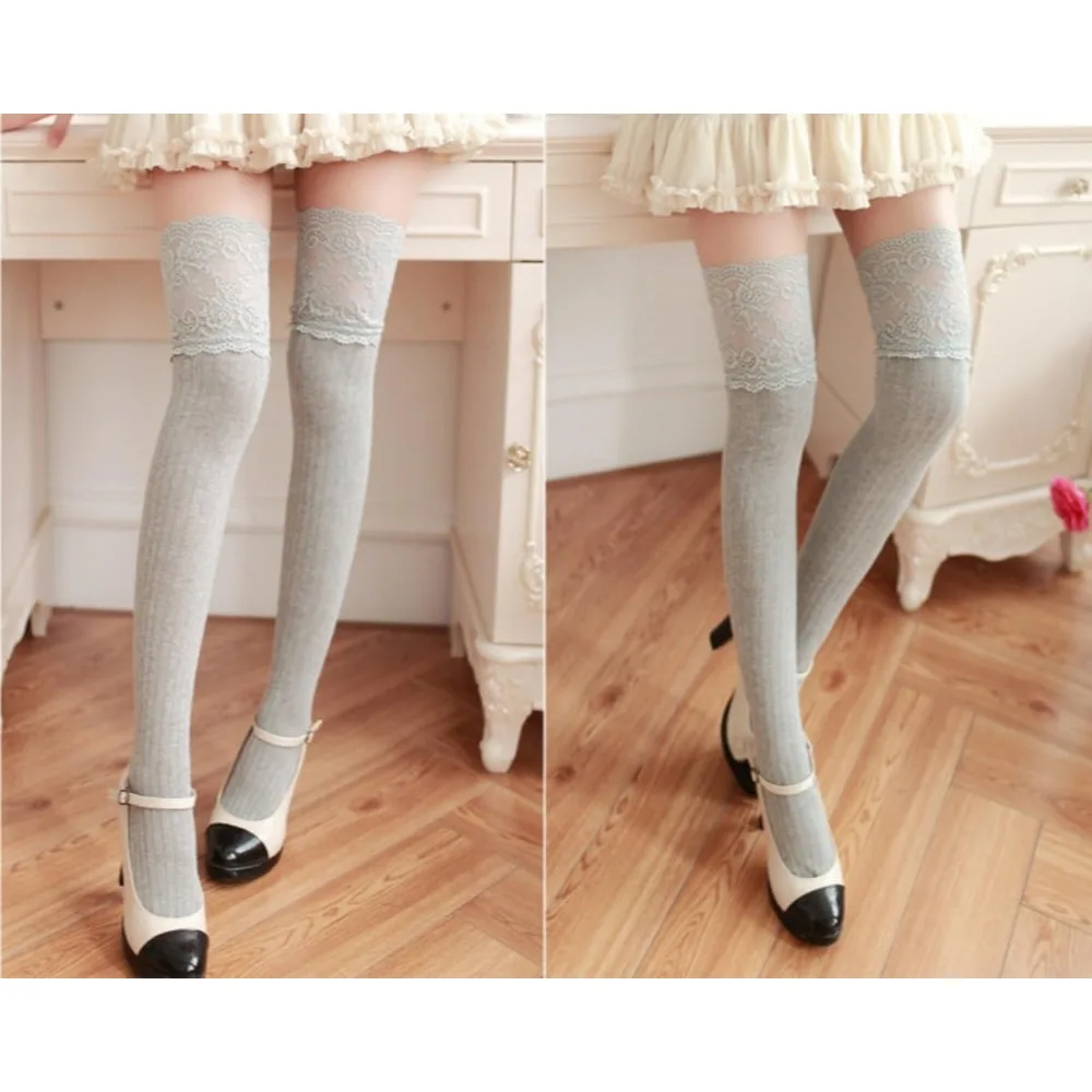 Thigh High Socks for Women Fashion Lace Top Cotton Long Stockings Over the Knee Leg Warmer