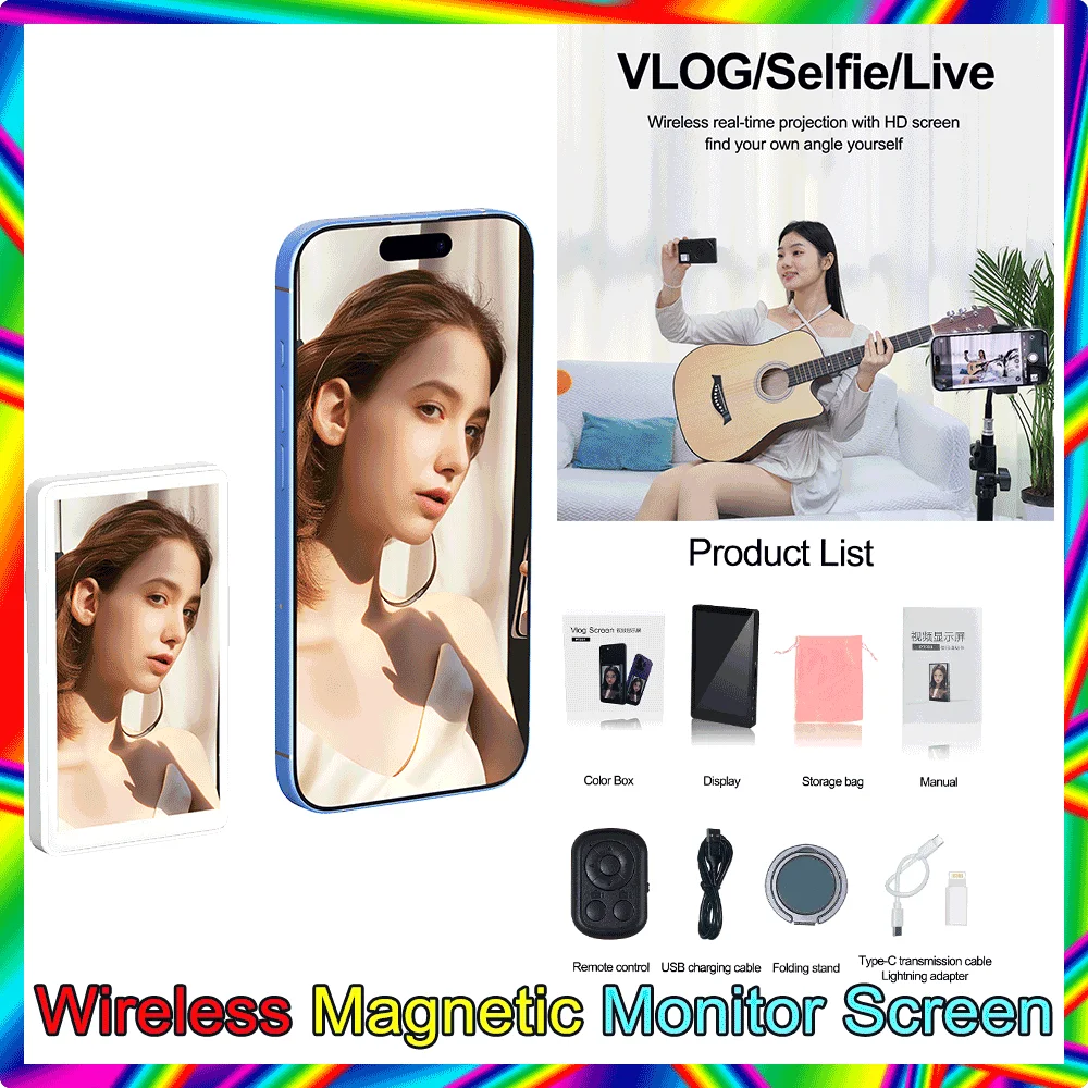 JYYXF PT001 Smartphone Wireless Magnetic Monitor Screen For Smartphone Vlog Live Stream Video Recording