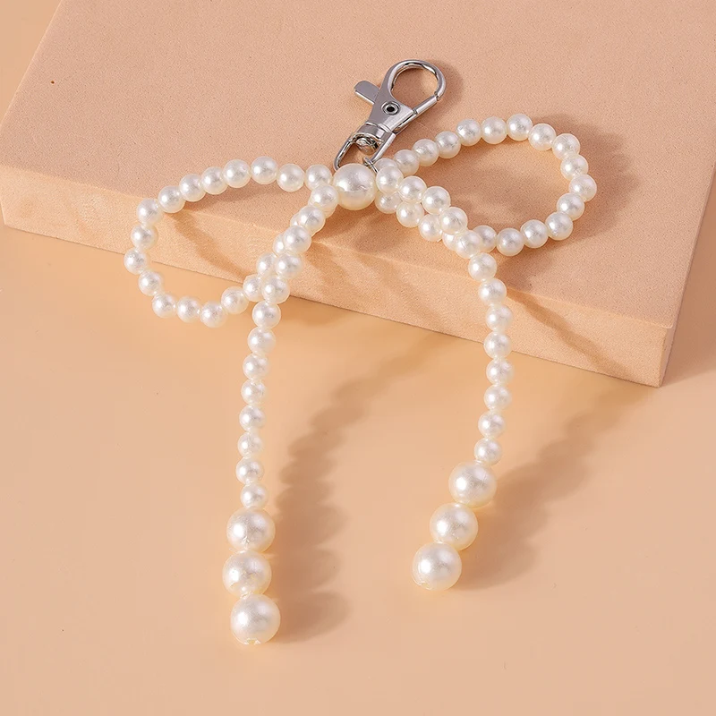 Cute Handmade Pearl Bowknot Keychain Women Girl Key Ring for Car Key Holder Handbag Accessories DIY Jewelry Gift