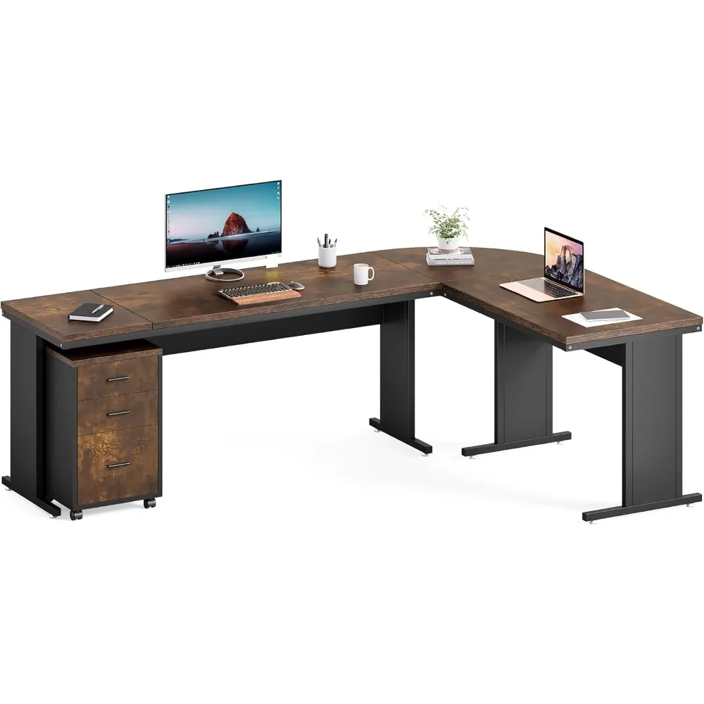 83 Inch L-Shaped Office Desk with Drawers, Large Executive Storage, Wooden Computer File Cabinet